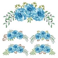 set di fiori dipinti a mano ad acquerello curvo rosa blu vettore