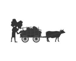 buoi un' enorme caricare su un' carrello, contadino Lavorando, villaggio tradizionale vita vettore