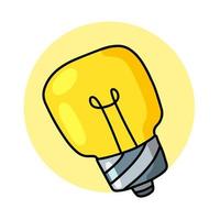 lampadina. dispositivo elettrico giallo. illustrazione disegnata a mano. concetto e idea di illuminazione di doodle del fumetto vettore