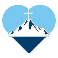 battezzatore attraversare nel montagna logo design. attraversare su superiore di il montagna e cuore forma logo. Chiesa e cristiano organizzazione logo. Dio cristiano amore concettuale logo design vettore