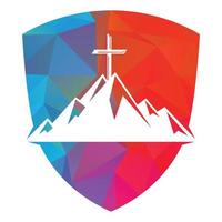 battezzatore attraversare nel montagna logo design. attraversare su superiore di il montagna. Chiesa e cristiano organizzazione logo. vettore