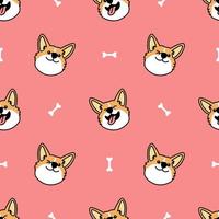 Simpatico gallese corgi cane faccia cartoon seamless pattern vettore