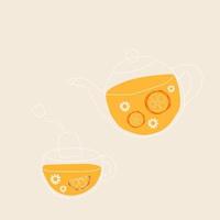 tè con Limone e camomilla foglie, Tè, tazza, bicchiere, piatto illustrazione, impostare. tutti elementi siamo isolato vettore