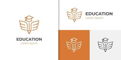 semplice formazione scolastica logo design con penna, matita Ali e berretto icona design concetto per accademia, la laurea vettore