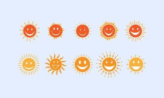 carino sole. cartone animato soleggiato contento emoji vettore