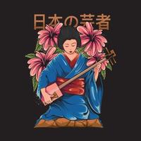 dettagliato illustrazione di giapponese femmina geisha nel chimono vettore