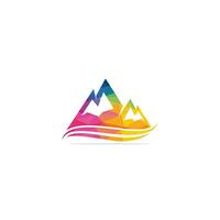 montagna logo vettore illustrazioni con acqua onda elemento.