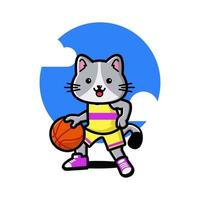 contento carino gatto giocando pallacanestro vettore