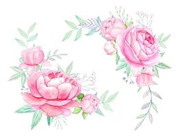 mazzi di fiori di rosa peonie nel acquerello vettore