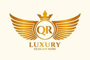 lusso reale ala lettera qr cresta oro colore logo vettore, vittoria logo, cresta logo, ala logo, vettore logo modello.