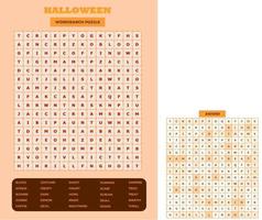 stampabile parola ricerca puzzle. divertimento vocabolario foglio di lavoro per apprendimento inglese parole. trova nascosto parole. festa carta. educativo gioco per ragazzo e adulto. Halloween tema. vettore