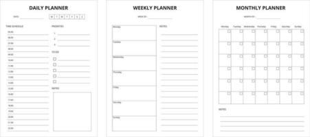 impostato di minimalis pianificatore, semplice, quotidiano, settimanalmente, mensile, pasto progettista vettore