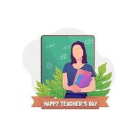 femmina insegnante trasporto un' libro su insegnanti giorno illustrazione vettore