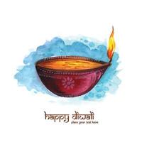 contento Diwali vacanza sfondo per acquerello diya Festival design vettore
