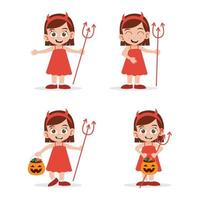 carino ragazza indossare strega costume per Halloween azione vettore