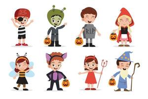 carino bambini ragazzi e ragazze indossare Halloween costumi collezioni vettore illustrazione