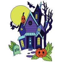 spaventoso mano disegnato Halloween frequentato Casa raccapricciante Halloween colorazione illustrazione opera d'arte vettore