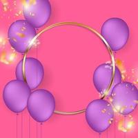 cornice del cerchio d'oro con palloncini viola sul rosa vettore