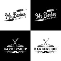 Vintage ▾ barbiere vettore emblemi e etichette. barbiere badge e loghi. barbiere logo e barbiere negozio Vintage ▾ etichetta e distintivo illustrazione