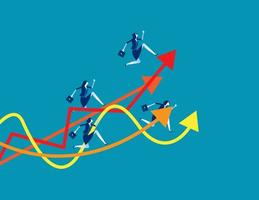 attività commerciale squadra in esecuzione su per grafico. concetto attività commerciale riuscito vettore illustrazione, crescita, sviluppo