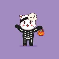 carino kawaii cranio gatto Halloween personaggio illustrazione vettore