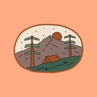 design di natura montagna campeggio su il notte per distintivo, etichetta, toppa, t camicia disegno, eccetera vettore