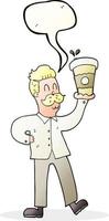 a mano libera disegnato discorso bolla cartone animato uomo con caffè tazze vettore