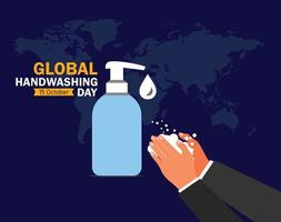 globale lavarsi le mani giorno. 15 ottobre. coronavirus icona. lavarsi le mani con acqua a partire dal rubinetto e mondo carta geografica sfondo. vettore illustrazione.