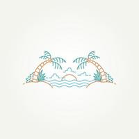 minimalista estate tropicale isola linea arte icona logo modello vettore illustrazione design. semplice moderno tropicale spiaggia vacanza con palma albero e tramonto simbolo logo concetto