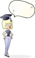 a mano libera disegnato discorso bolla cartone animato donna con la laurea berretto vettore
