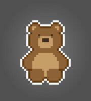 pixel 8 bit orso bruno seduto. risorse di gioco animale nell'illustrazione vettoriale. vettore