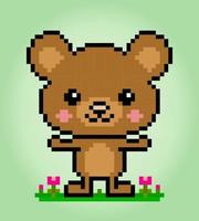 pixel 8 bit orso bruno seduto. risorse di gioco animale nell'illustrazione vettoriale. vettore