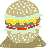 piatto colore illustrazione di gustoso hamburger vettore