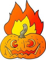 a mano libera disegnato cartone animato fiammeggiante Halloween zucca vettore