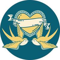 iconico tatuaggio stile Immagine di rondini e un' cuore con bandiera vettore