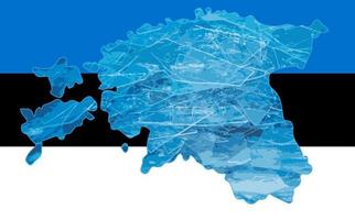 schema carta geografica di Estonia con il Immagine di il nazionale bandiera. ghiaccio dentro il carta geografica. vettore illustrazione. energia crisi.