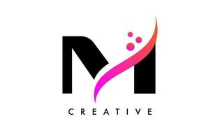 m lettera logo design con elegante creativo swoosh e puntini vettore