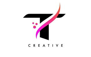 t lettera logo design con elegante creativo swoosh e puntini vettore