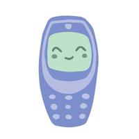 disegnato a mano carino isolato clipart illustrazione di y2k vecchio cellula Telefono con sorridente viso vettore