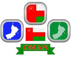 carta geografica pulsante bandiera e simbolo di Oman su un' bianca sfondo vettore