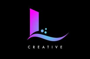 viola blu l lettera logo design con elegante creativo swoosh e puntini vettore