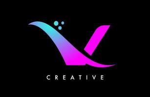 viola blu v lettera logo design con elegante creativo swoosh e puntini vettore