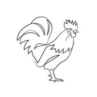 continuo linea disegno di Gallo pollo animale azienda agricola vettore