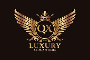 lusso reale ala lettera qx cresta oro colore logo vettore, vittoria logo, cresta logo, ala logo, vettore logo modello.