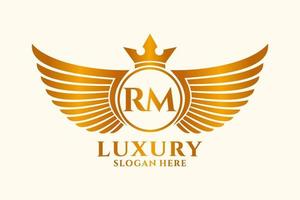 lusso reale ala lettera rm cresta oro colore logo vettore, vittoria logo, cresta logo, ala logo, vettore logo modello.