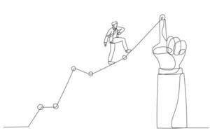 disegno di uomo d'affari in esecuzione salita su un' linea grafico  appuntito di un' gigante mano. singolo linea arte stile 11880607 Arte  vettoriale a Vecteezy