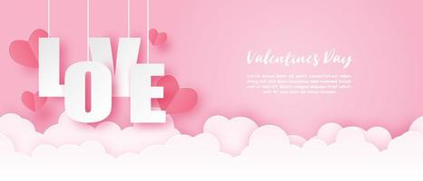 banner di carta arte di San Valentino con appeso amore testo vettore