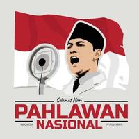 hari pahlawan nasionale Soekarno vettore indonesiano Presidente come il oratore nel davanti di il mic