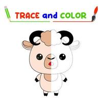 tracciare e colore il animale. un' formazione foglio per prescolastico bambini.educativo compiti per bambini.agnello colorazione libro vettore