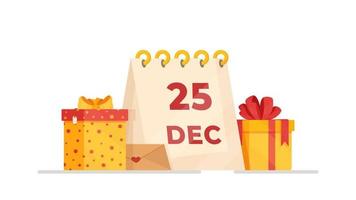 vettore illustrazione di dicembre calendario. dicembre 25 - allegro Natale. vacanza. i regali.